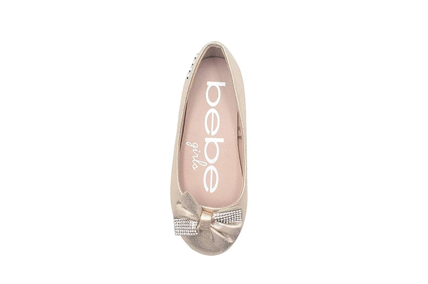 bebe Girls Big Kid Shiny Metallic Ballet Flats Slip-On Round Toe Dress Ballerina Shoe with Rhinestone Embellished Bow