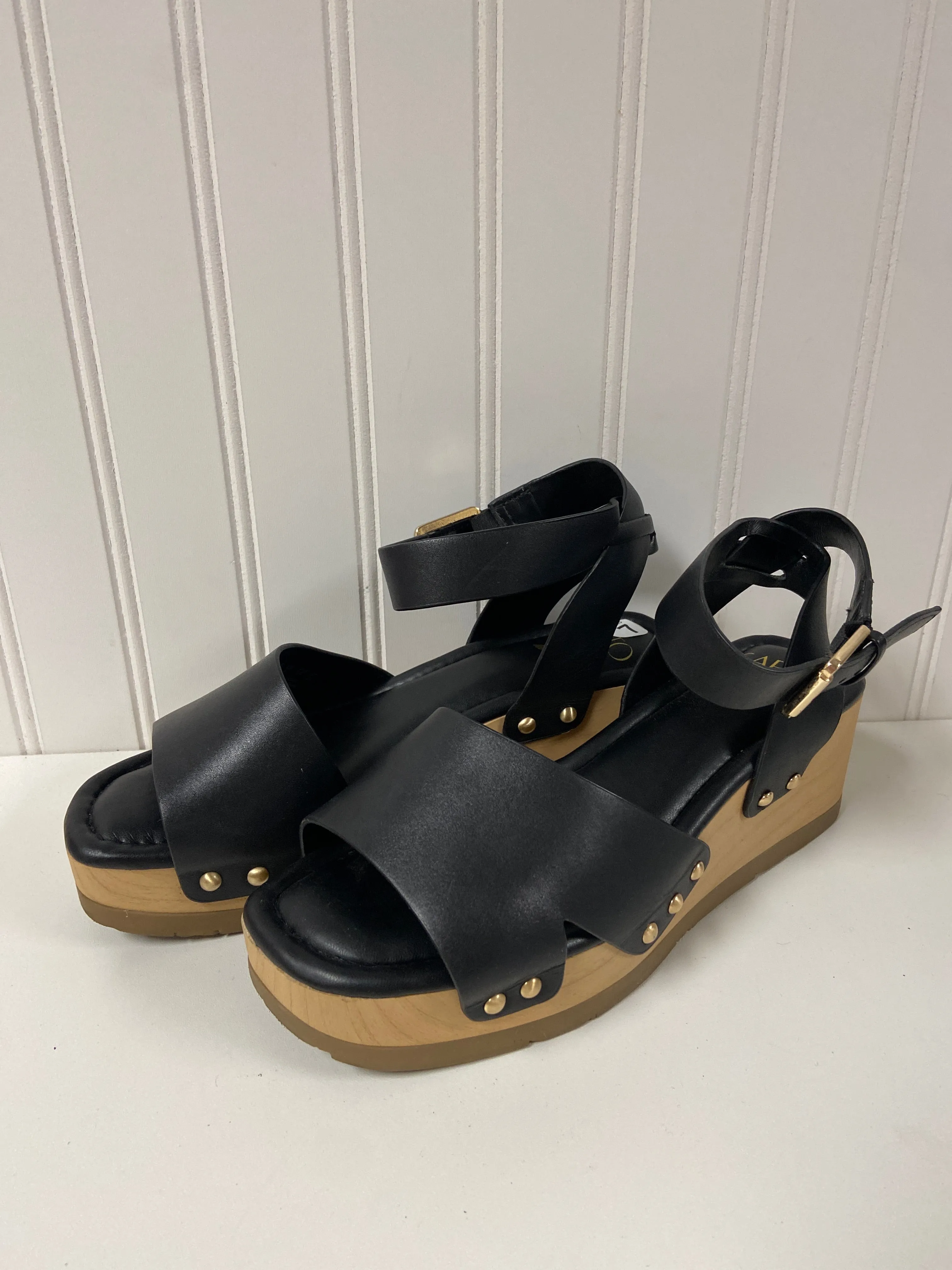 Black & Tan Sandals Heels Wedge Franco Sarto, Size 7