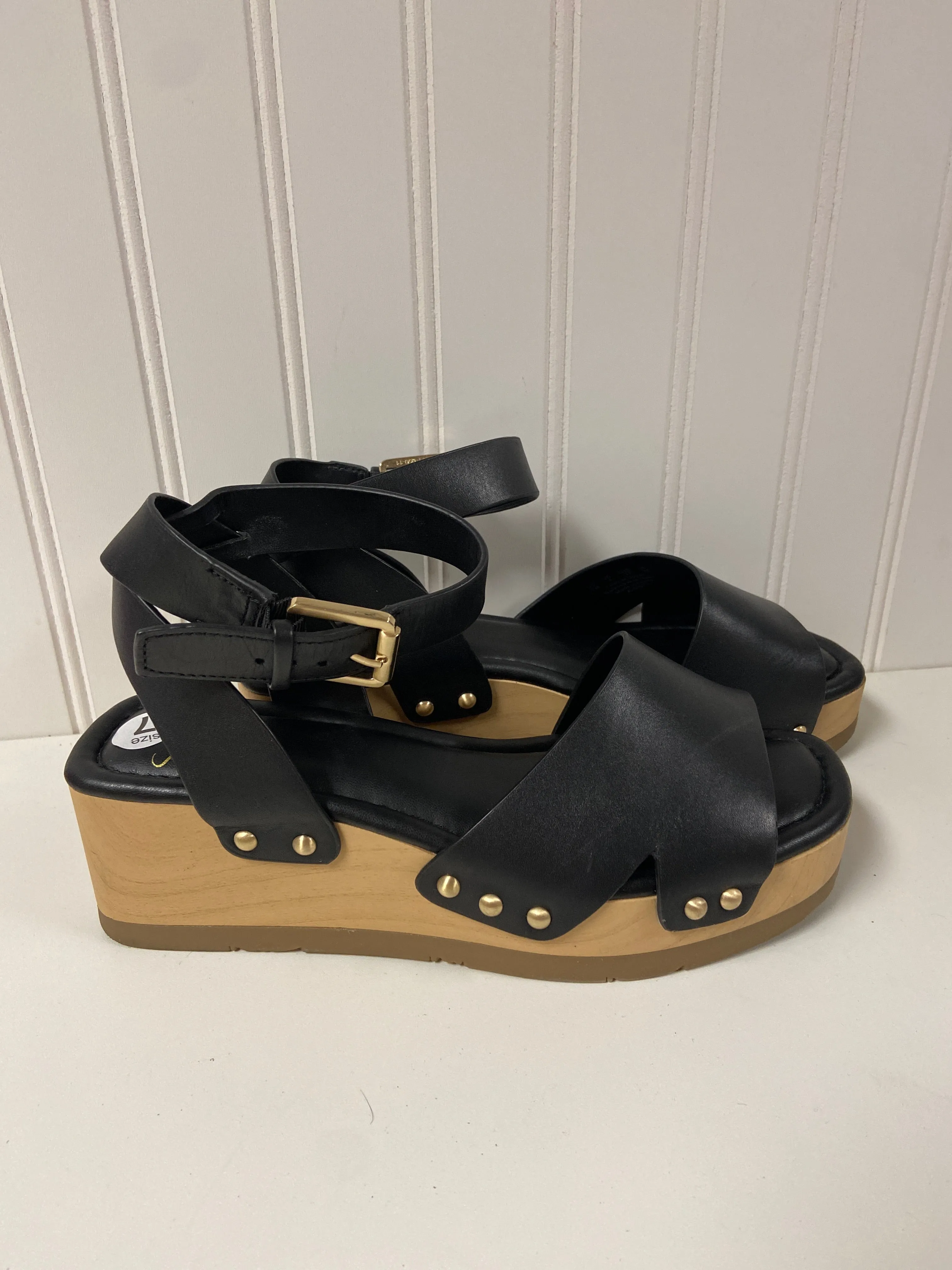 Black & Tan Sandals Heels Wedge Franco Sarto, Size 7