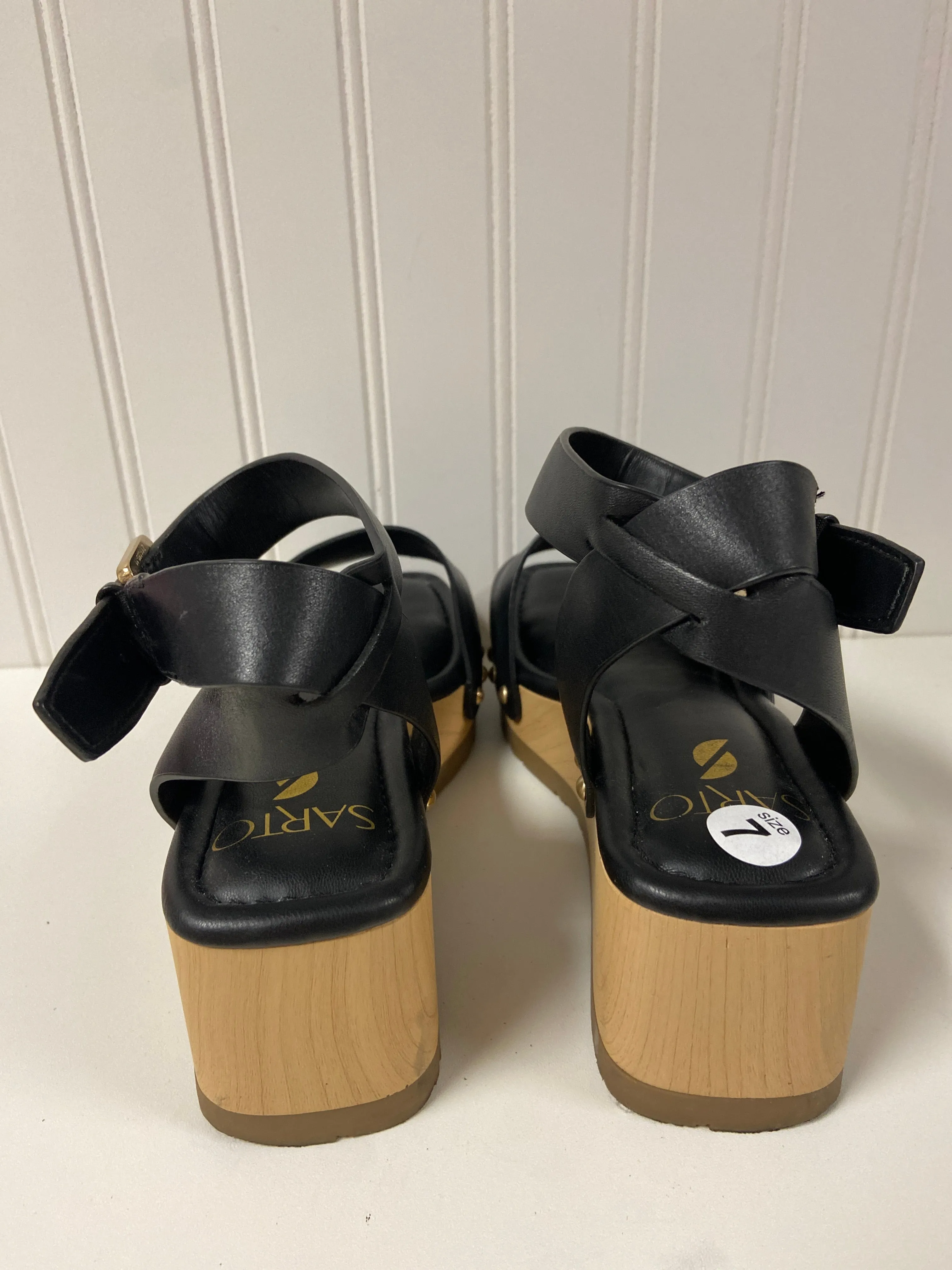 Black & Tan Sandals Heels Wedge Franco Sarto, Size 7