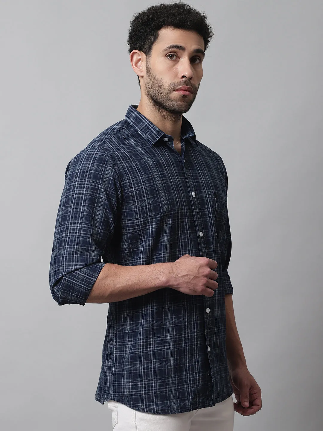 Cantabil Cotton Checkered Grey Full Sleeve Casual Shirt for Men with Pocket