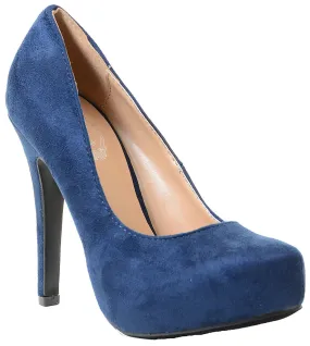 Classic Round Toe Faux Suede Platform Pump Women's Heels