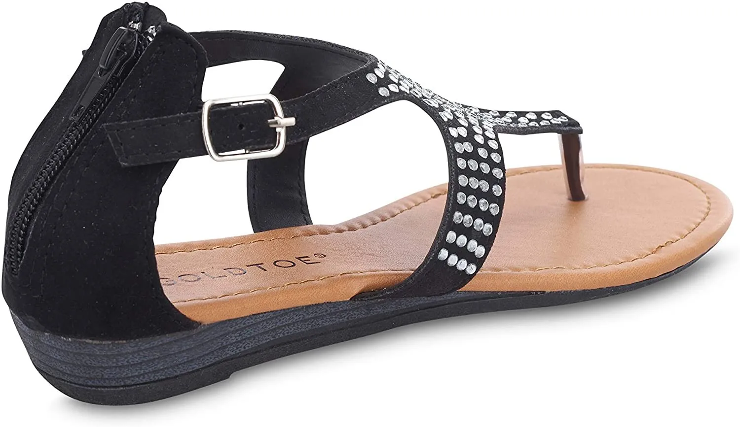 Gold Toe Women’s Rhinestone Thong Sandal with Ankle Strap and Demi Wedge - Open Toe Fashion Bling Summer Slide