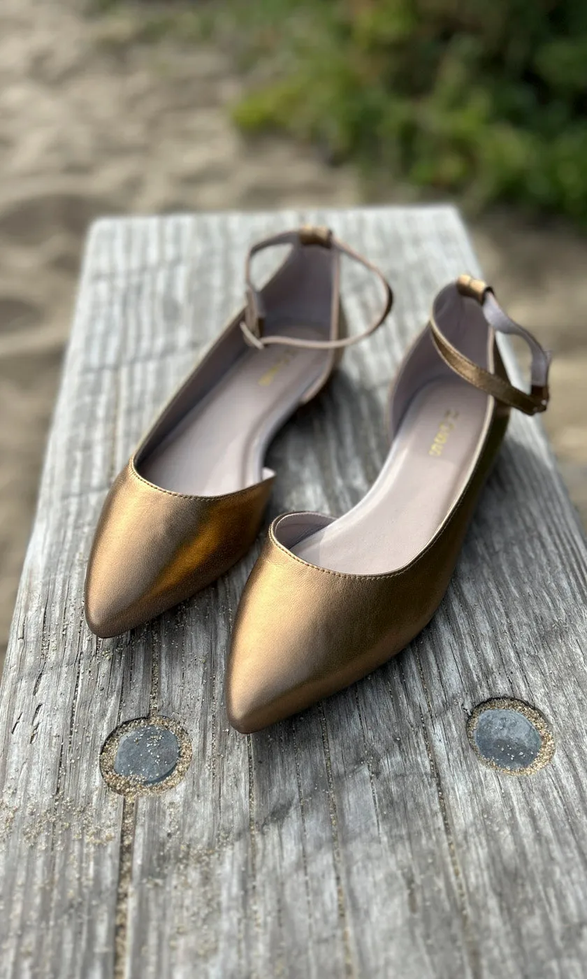 HOSS Bronze Leather Point Toe Flat