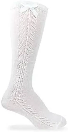 Knee high pointelle sock with bow(1 pair)