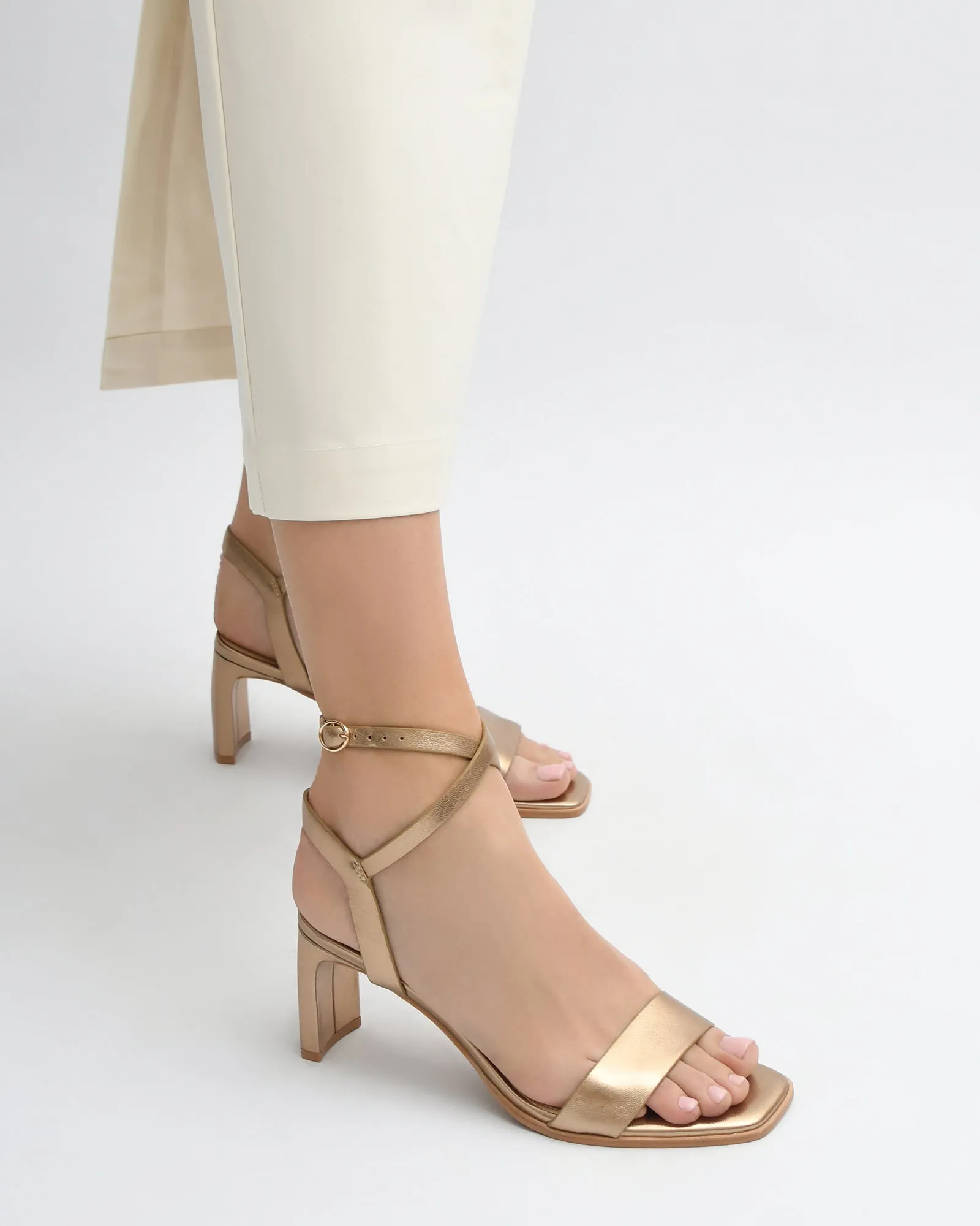 NATSU MID HEEL SANDALS SOFT GOLD LEATHER