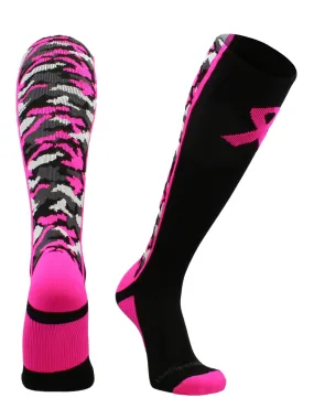 Pink Ribbon Breast Cancer Awareness Camo Over the Calf Socks (multiple colors)