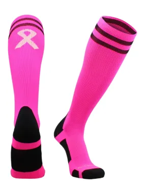 Pink Ribbon Breast Cancer Awareness Socks with Stripes