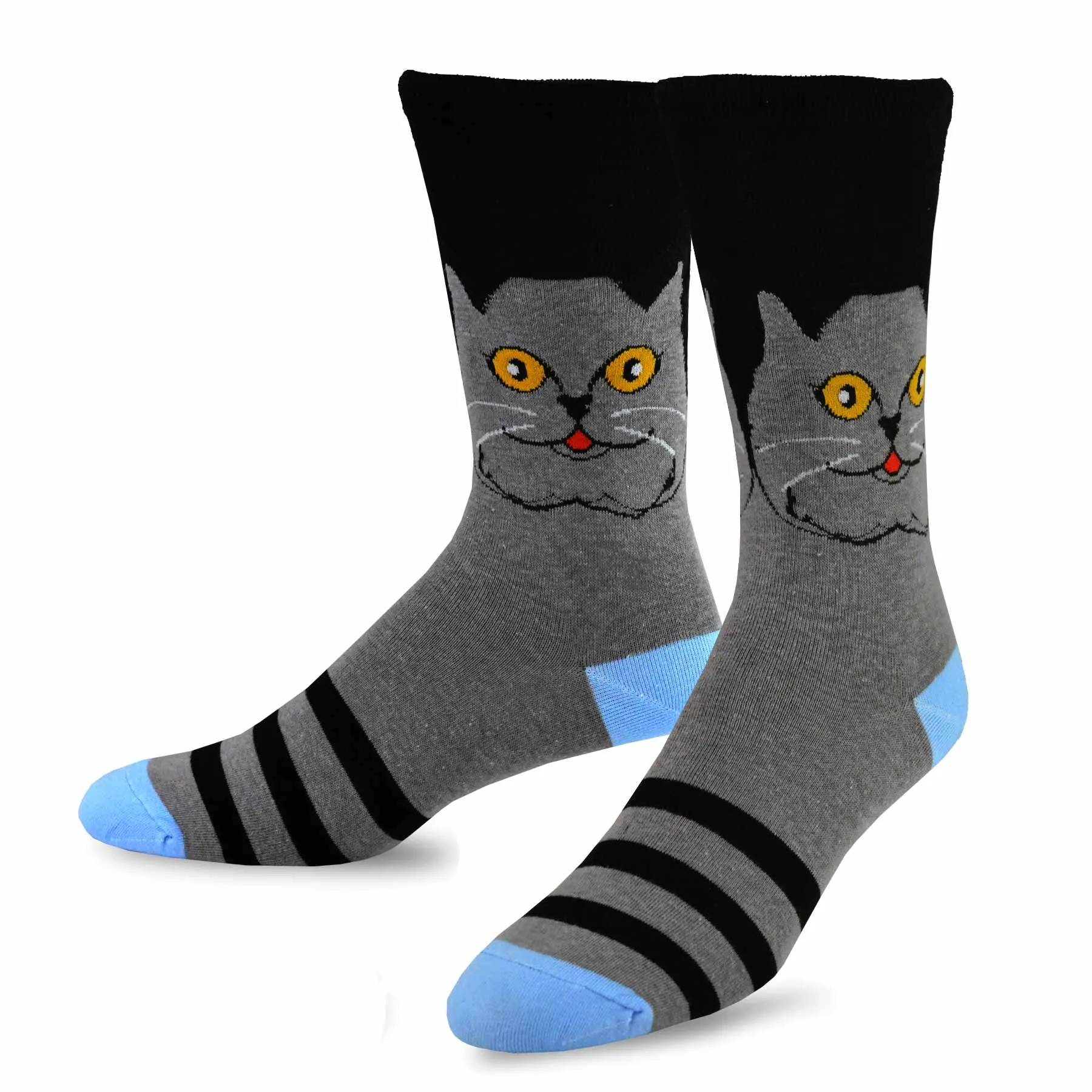 TeeHee Socks Men's Novelty Cotton Crew Cat Face 3-Pack (51133)