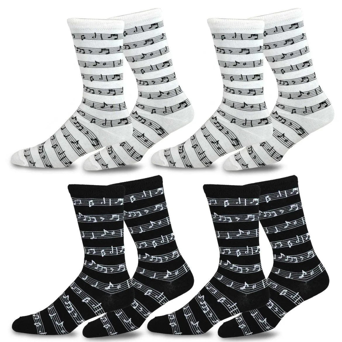 TeeHee Socks Men's Novelty Cotton Crew Musical Notes 4-Pack (10933)