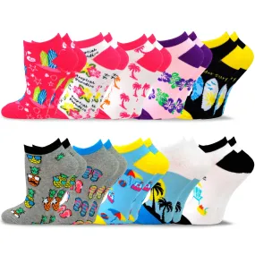 TeeHee Socks Women's Casual Cotton No Show Tropical 10-Pack (12092)