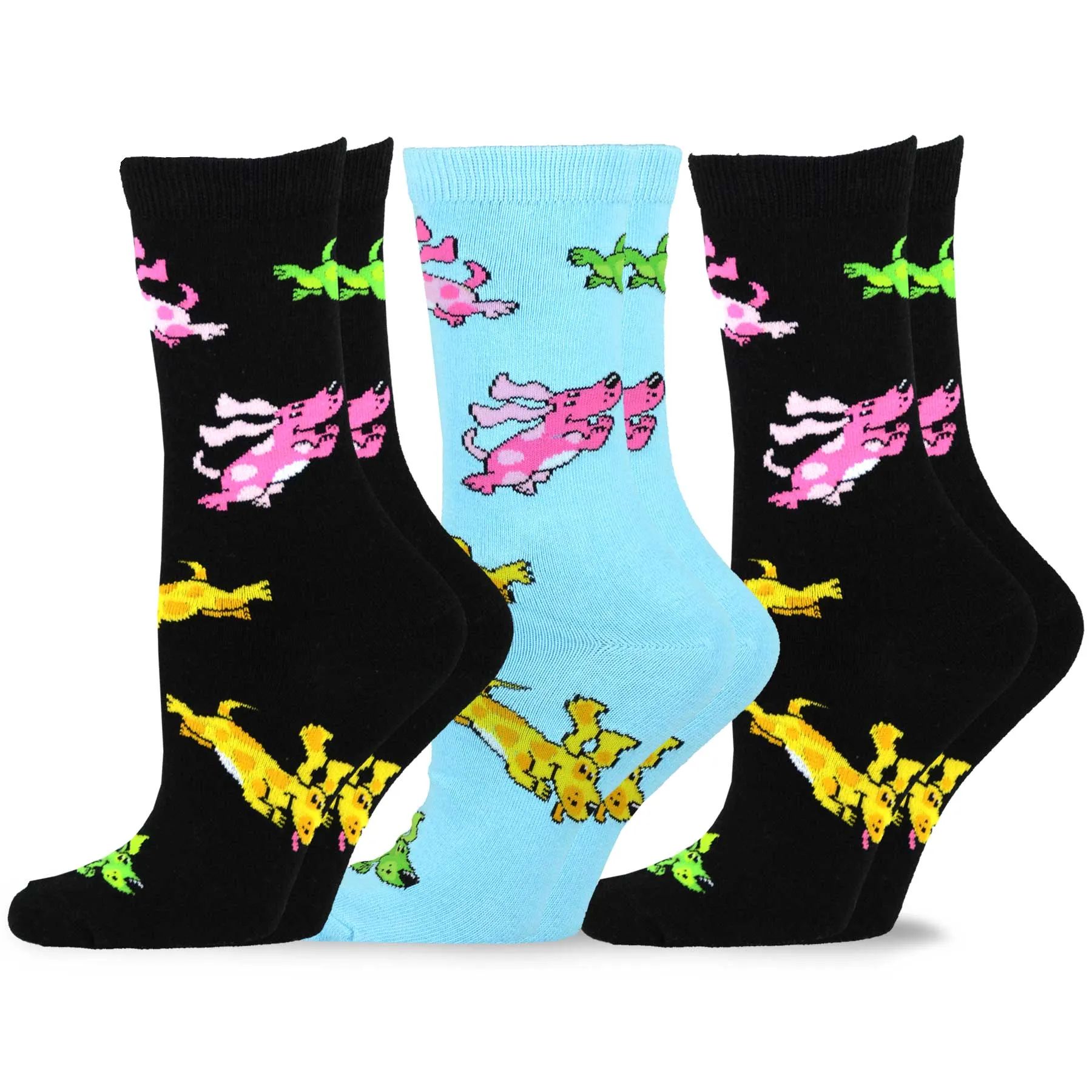 TeeHee Socks Women's Novelty Cotton Crew Colorful Puupies 3-Pack (11135)