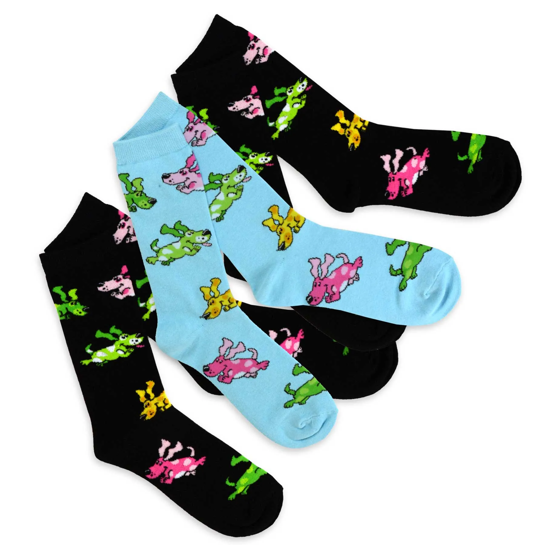 TeeHee Socks Women's Novelty Cotton Crew Colorful Puupies 3-Pack (11135)